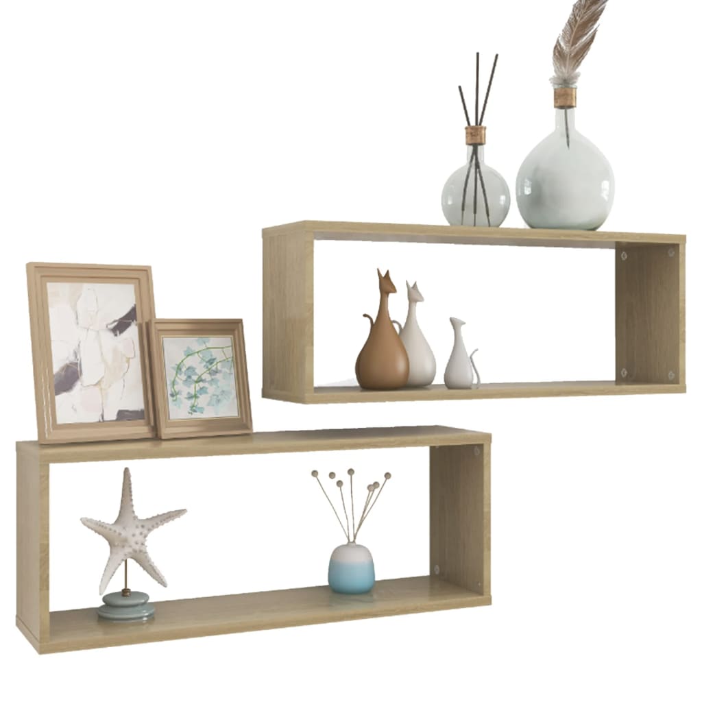 Wall Cube Shelves 2 pcs Sonoma Oak 60x15x23 cm Engineered Wood