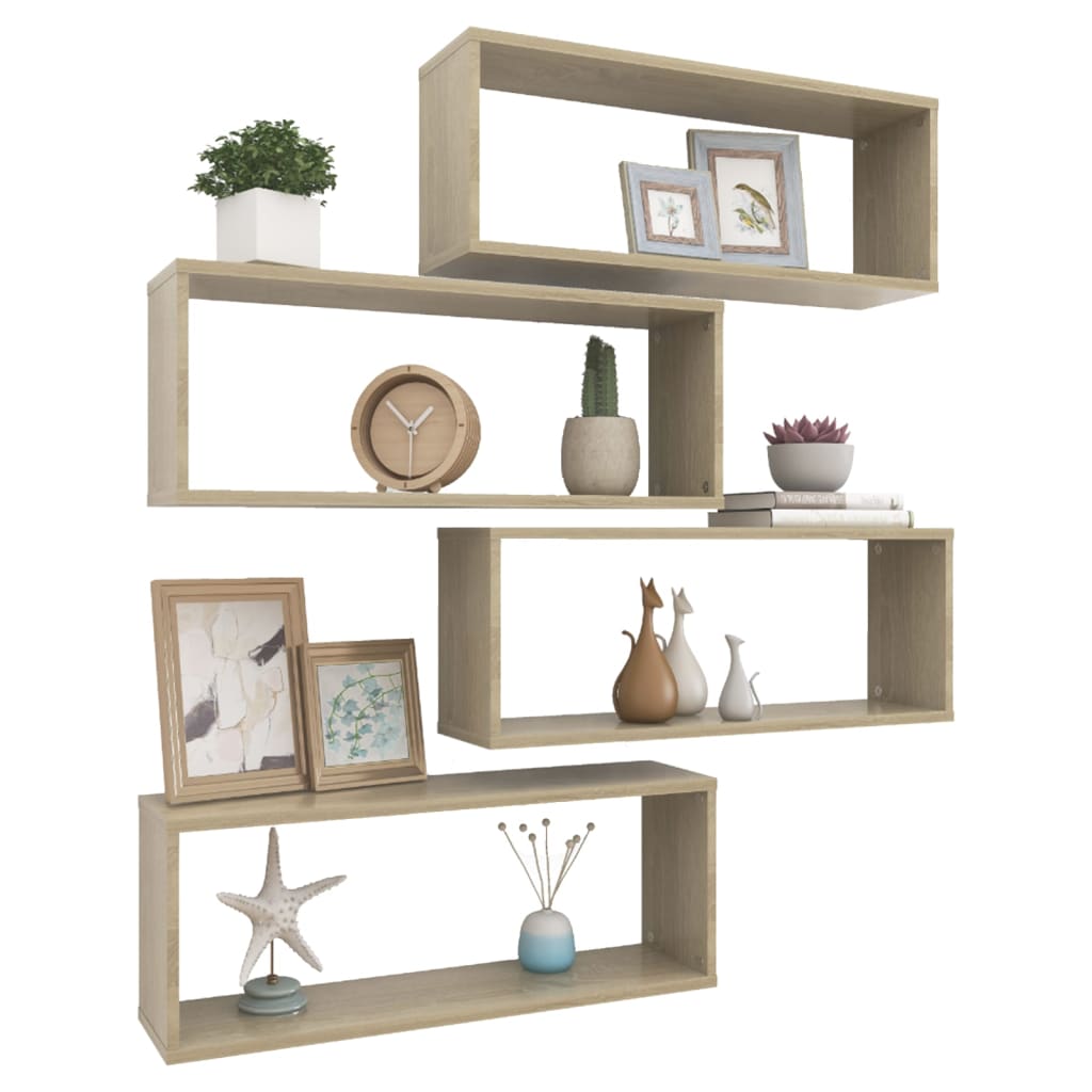 Wall Cube Shelves 4 pcs Sonoma Oak 60x15x23 cm Engineered Wood