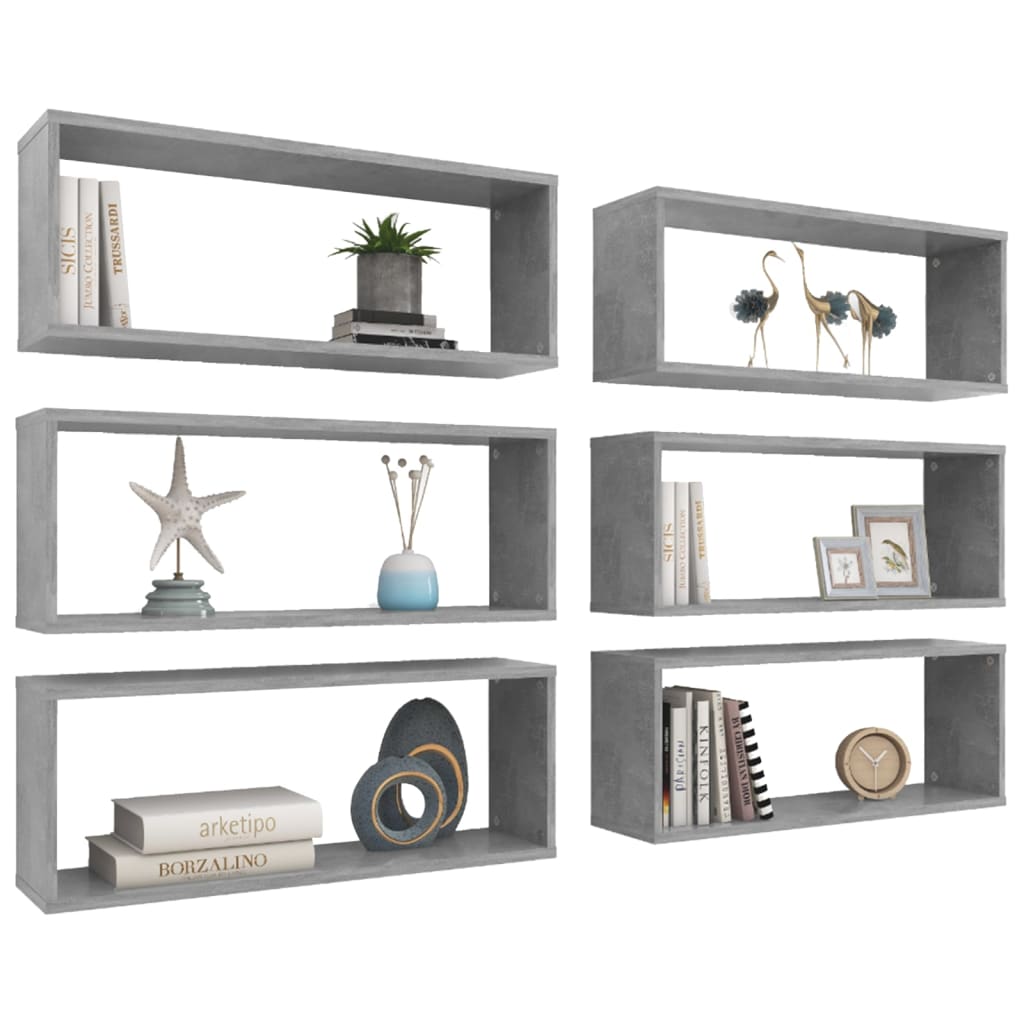 Wall Cube Shelves 6 pcs Concrete Grey 60x15x23 cm Engineered Wood