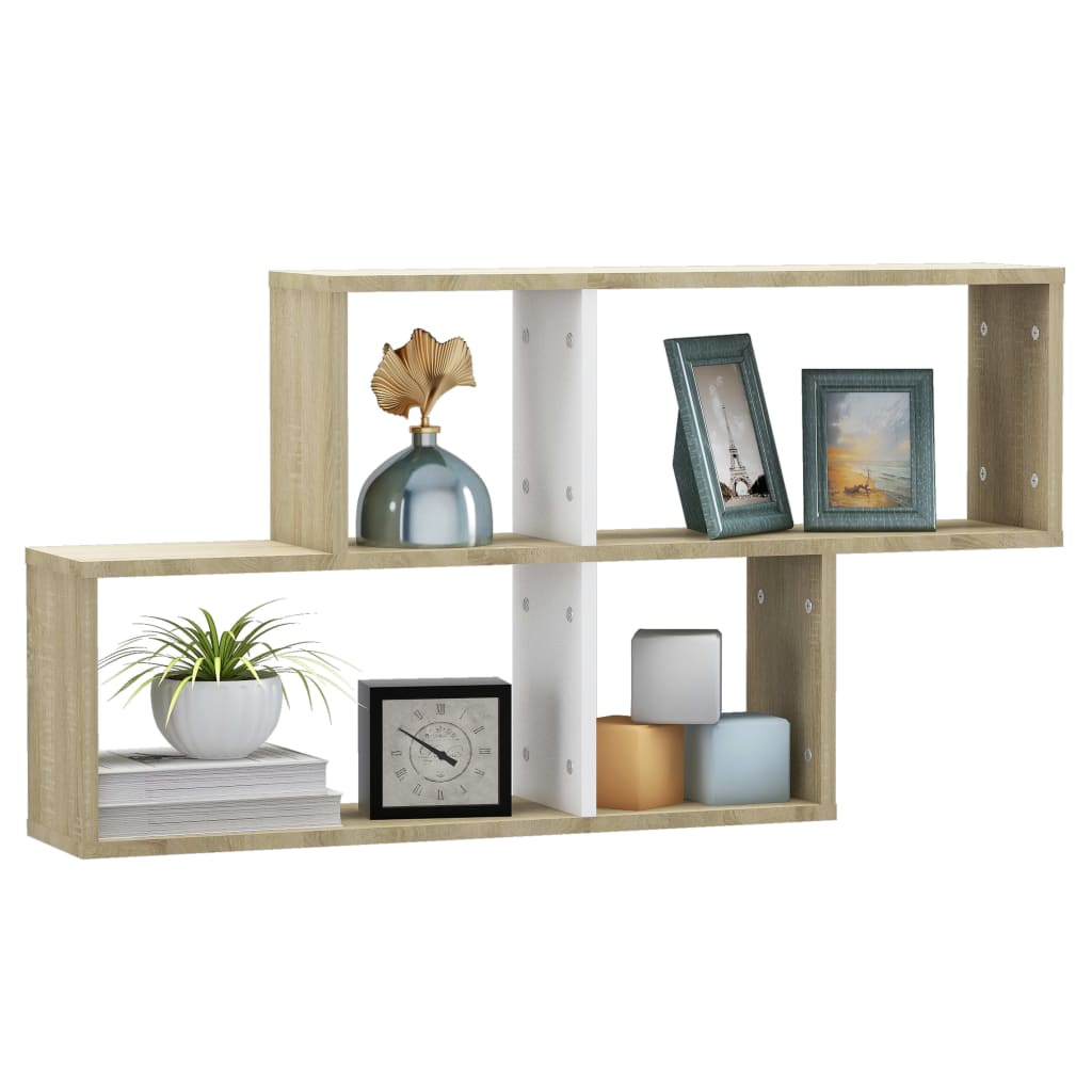 Wall Shelf White and Sonoma Oak 100x18x53 cm Engineered Wood