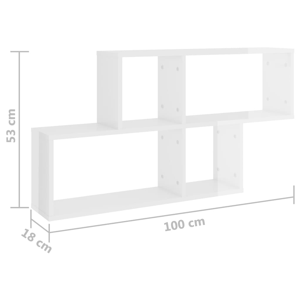 Wall Shelf High Gloss White 100x18x53 cm Engineered Wood