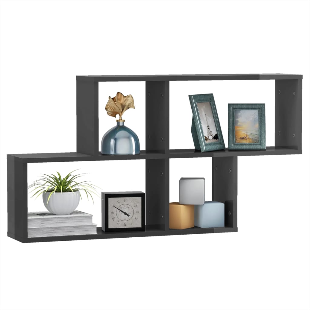 Wall Shelf High Gloss Grey 100x18x53 cm Engineered Wood