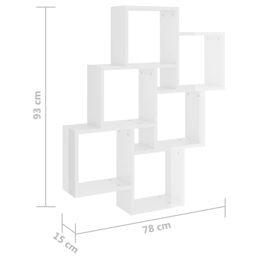 Wall Cube Shelf High Gloss White 78x15x93 cm Engineered Wood