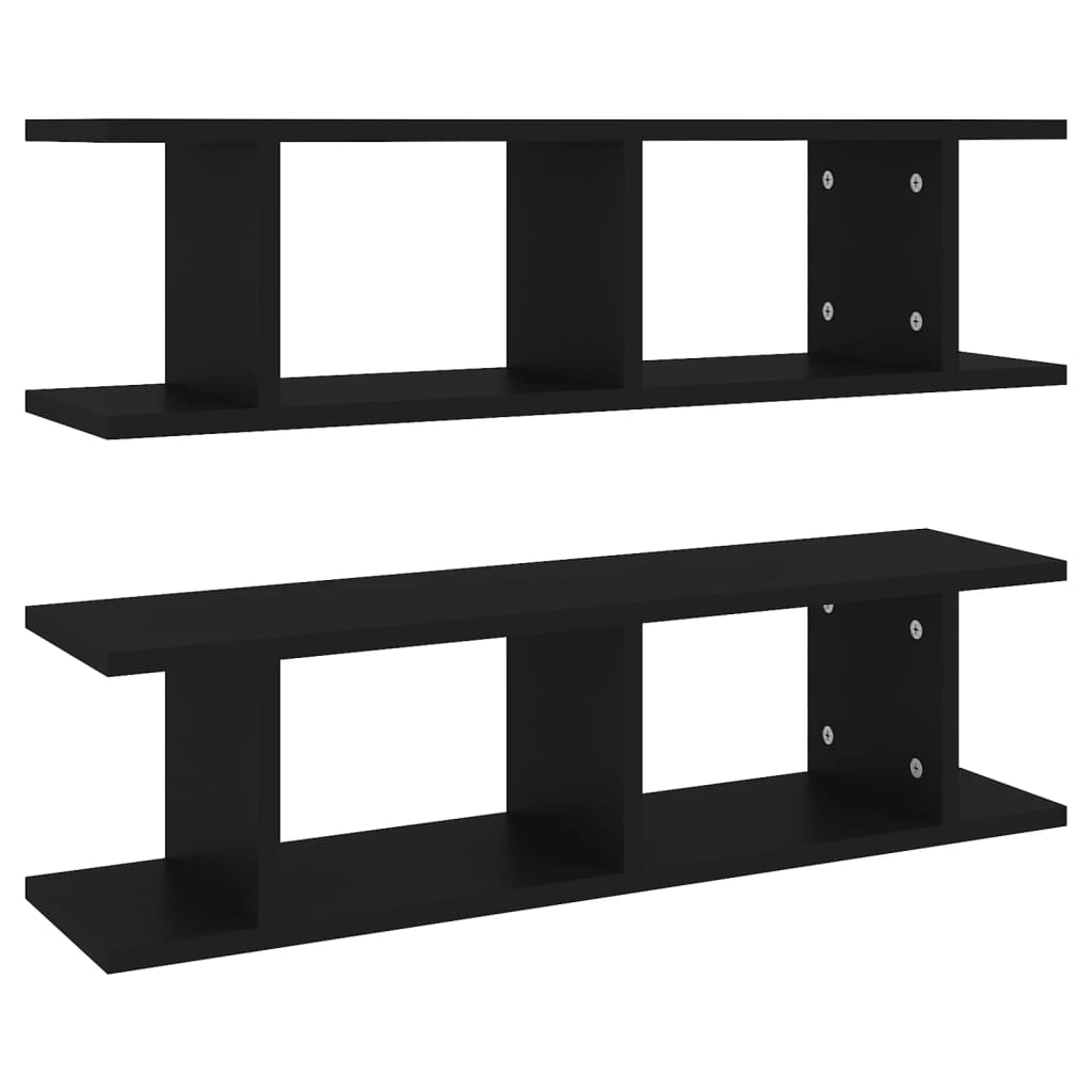 Wall Shelves 2 pcs Black 75x18x20 cm Engineered Wood