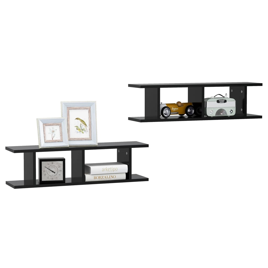 Wall Shelves 2 pcs Black 75x18x20 cm Engineered Wood