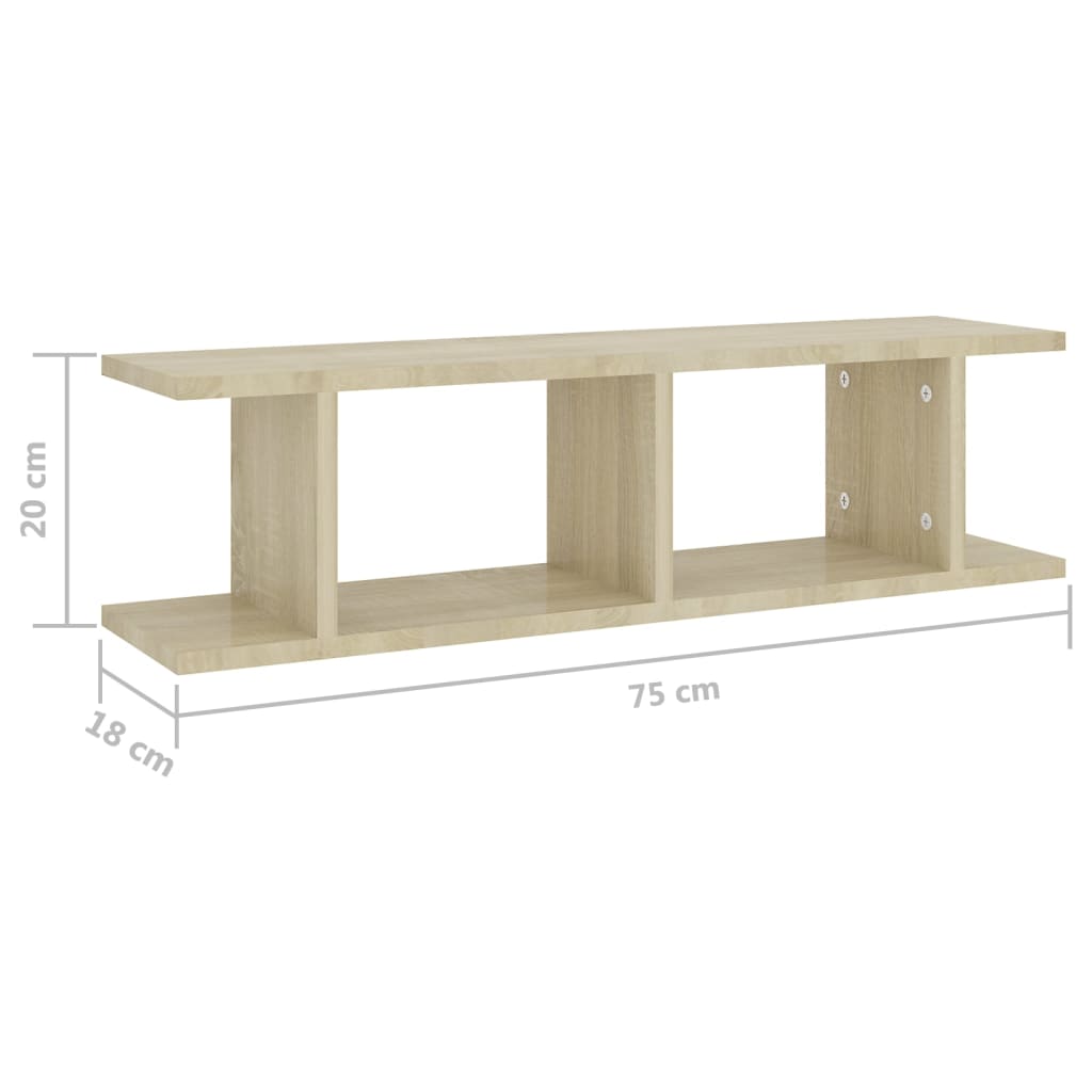 Wall Shelves 2 pcs Sonoma Oak 75x18x20 cm Engineered Wood