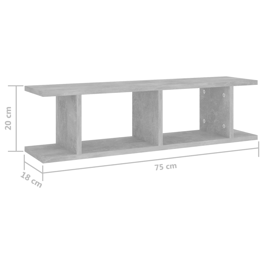 Wall Shelves 2 pcs Concrete Grey 75x18x20 cm Engineered Wood