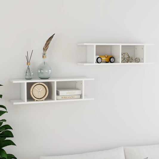 Wall Shelves 2 pcs High Gloss White 75x18x20 cm Engineered Wood