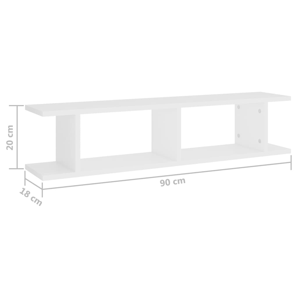 Wall Shelves 2 pcs White 90x18x20 cm Engineered Wood