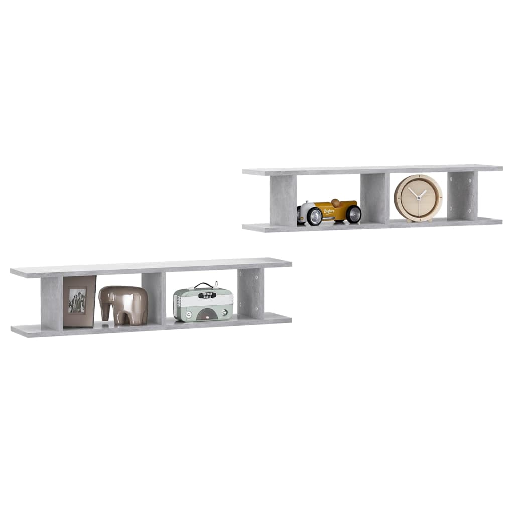 Wall Shelves 2 pcs Concrete Grey 90x18x20 cm Engineered Wood