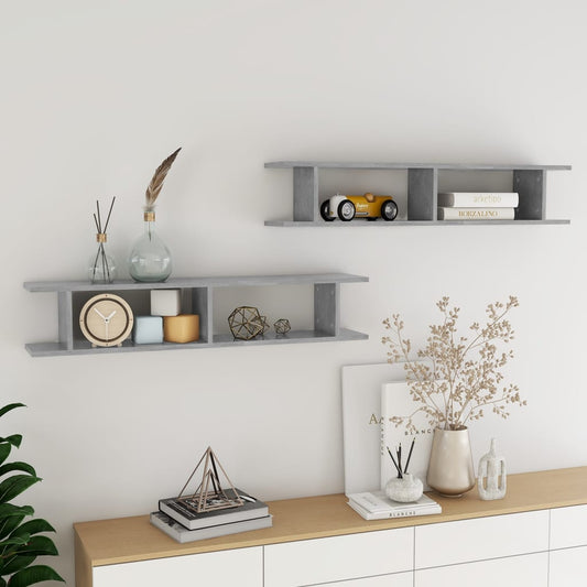 Wall Shelves 2 pcs Concrete Grey 105x18x20 cm Engineered Wood