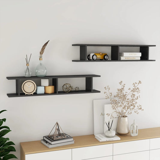 Wall Shelves 2 pcs High Gloss Grey 105x18x20cm Engineered Wood