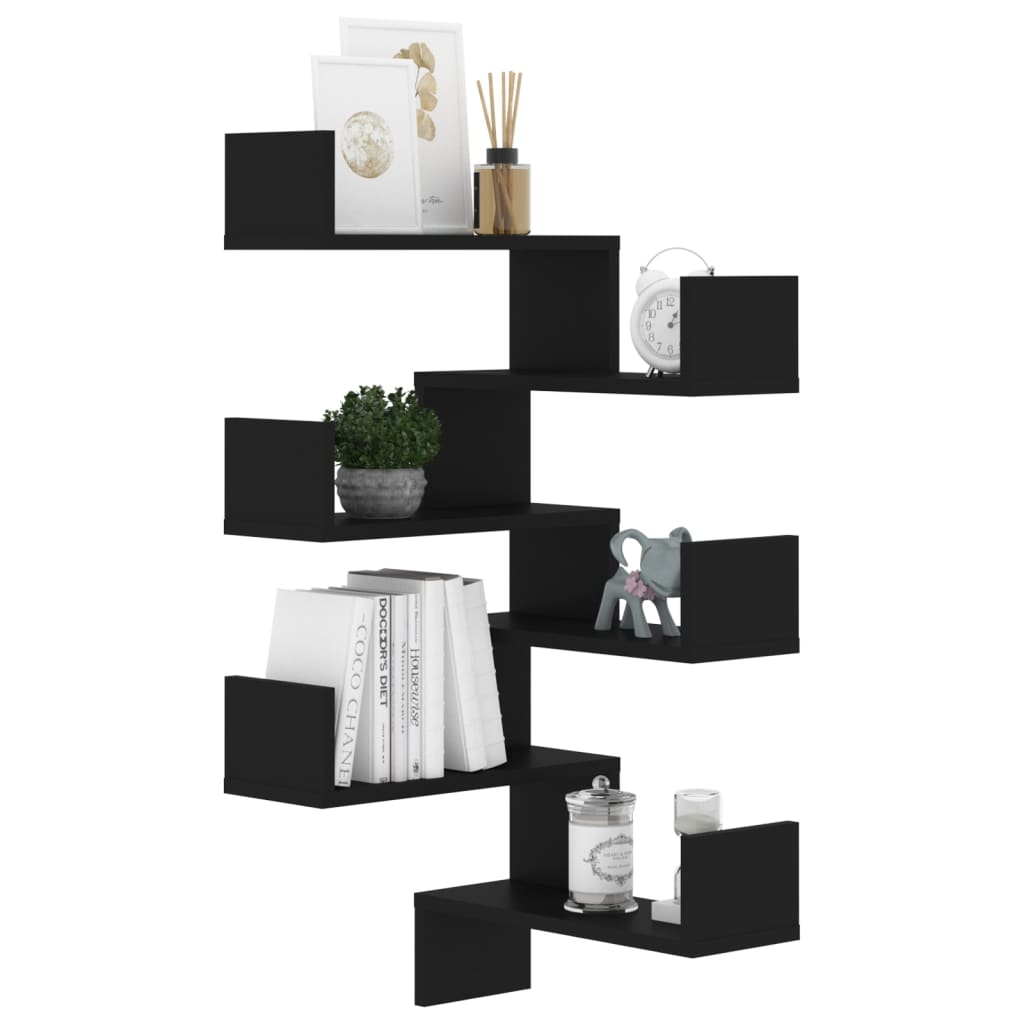 Wall Corner Shelves 2 pcs Black 40x40x50 cm Engineered Wood