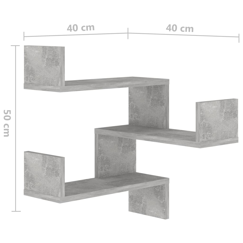 Wall Corner Shelves 2 pcs Concrete Grey 40x40x50 cm Engineered Wood