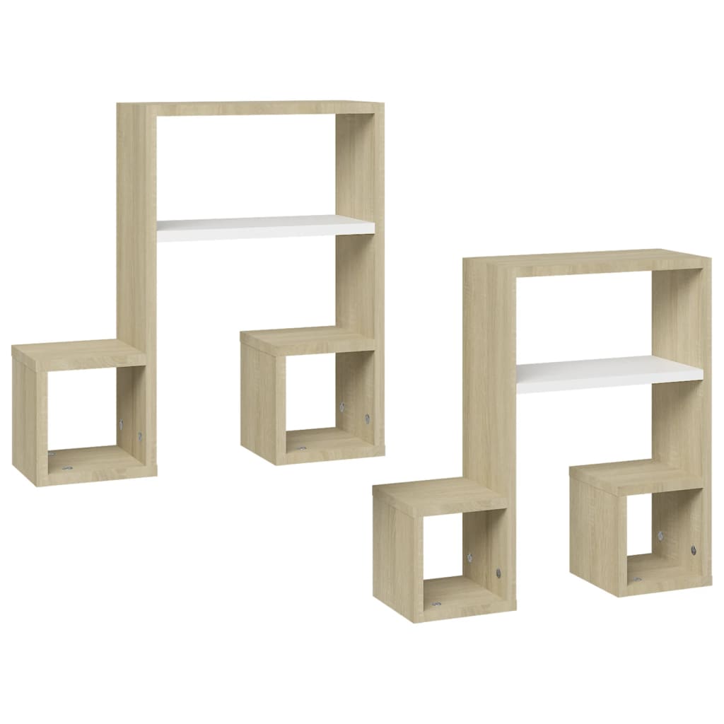 Wall Shelves 2 pcs White and Sonoma Oak 50x15x50 cm Engineered Wood