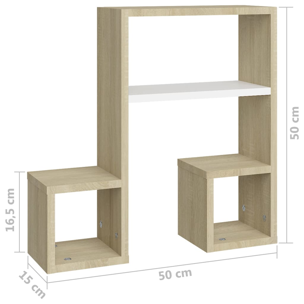 Wall Shelves 2 pcs White and Sonoma Oak 50x15x50 cm Engineered Wood