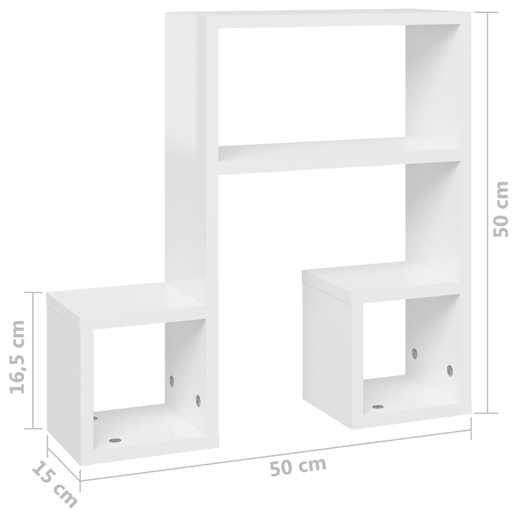 Wall Shelves 2 pcs High Gloss White 50x15x50 cm Engineered Wood