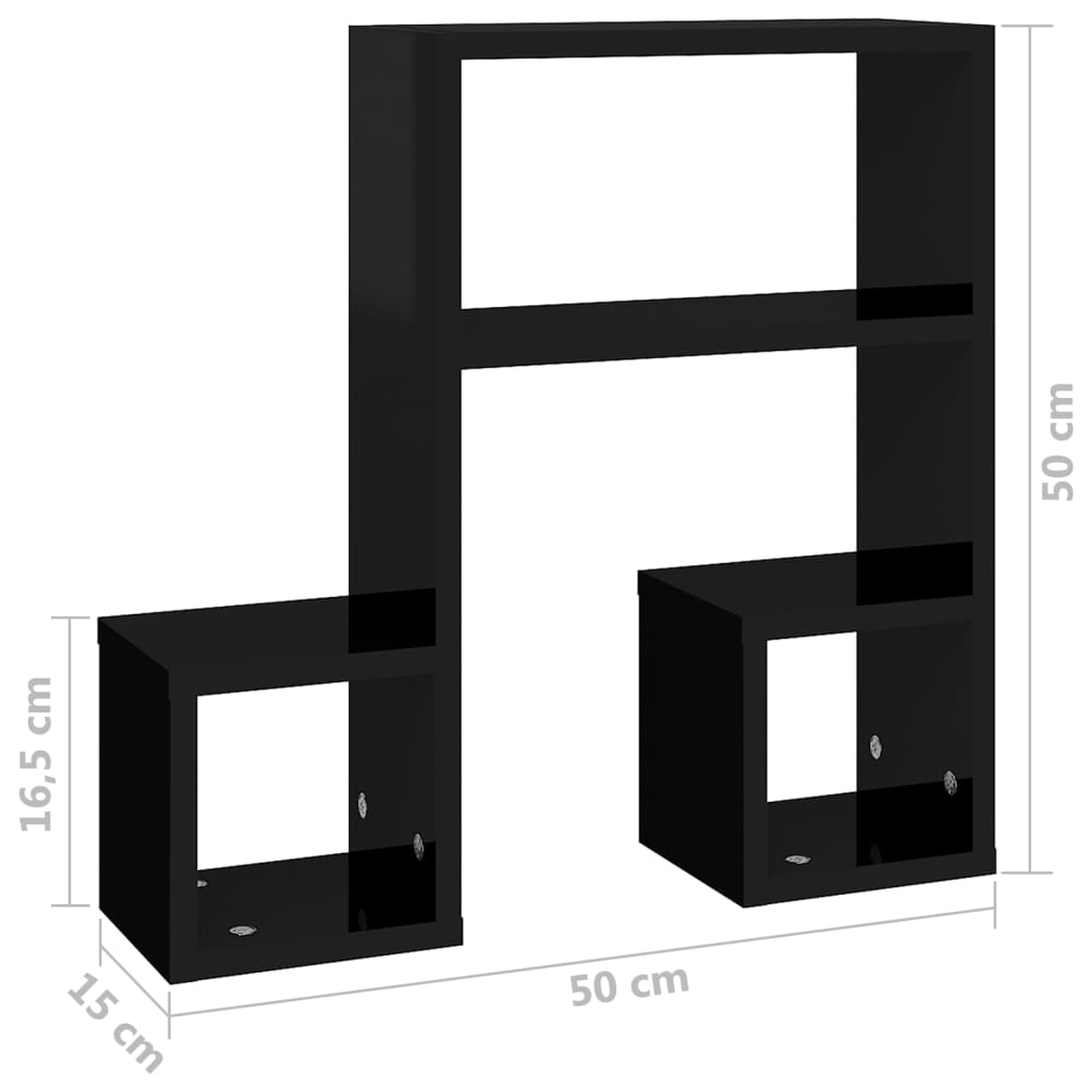 Wall Shelves 2 pcs High Gloss Black 50x15x50 cm Engineered Wood