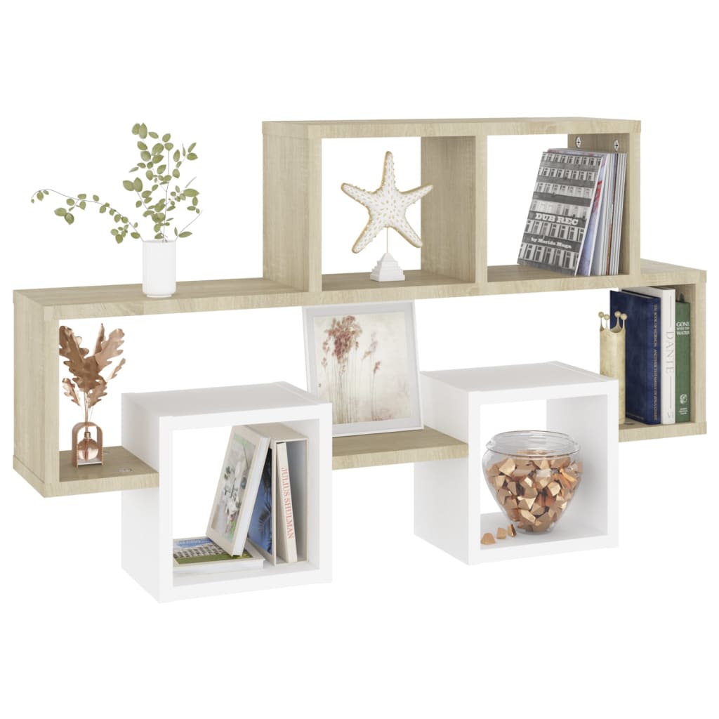 Car-shaped Wall Shelf White & Sonoma Oak 82x15x51 cm Engineered Wood