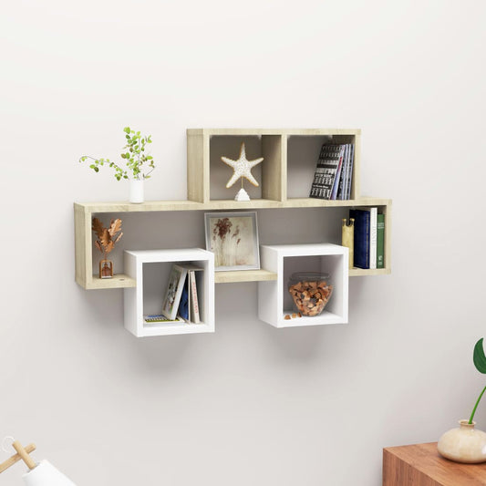 Car-shaped Wall Shelf White & Sonoma Oak 82x15x51 cm Engineered Wood