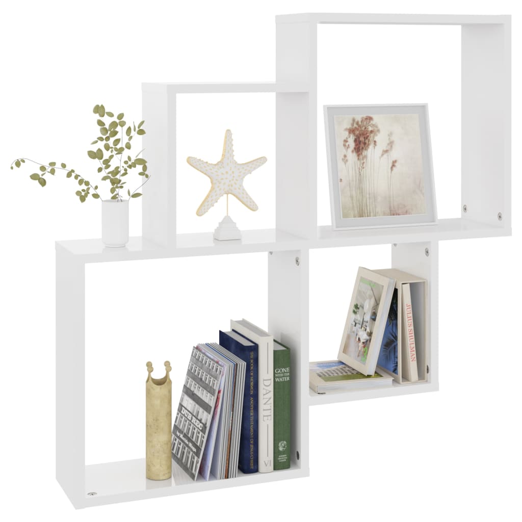 Wall Cube Shelf High Gloss White 80x15x78.5 cm Engineered Wood