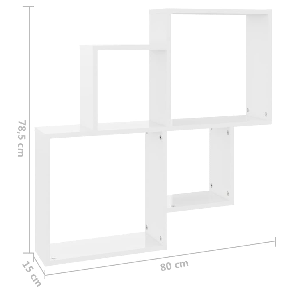 Wall Cube Shelf High Gloss White 80x15x78.5 cm Engineered Wood