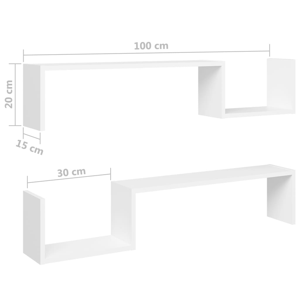 Wall Shelves 2 pcs White 100x15x20 cm Engineered Wood