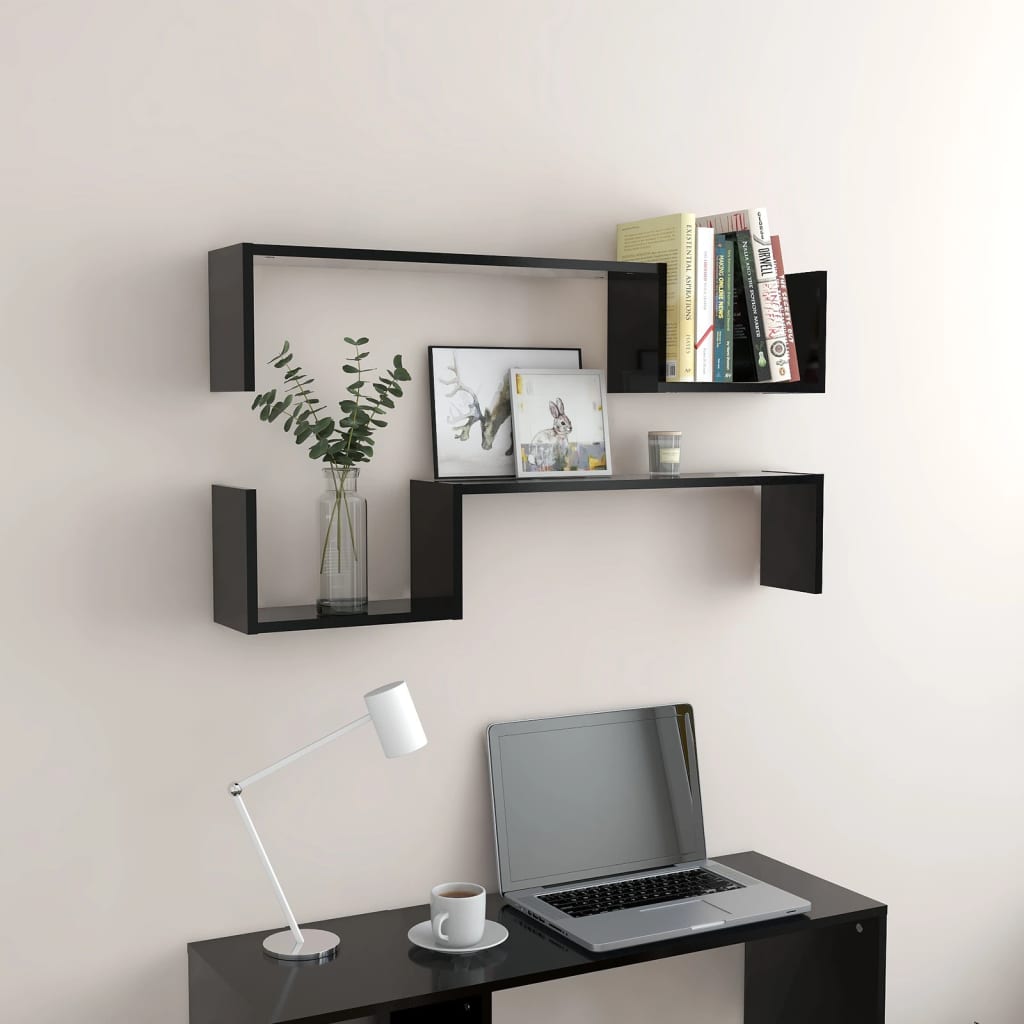 Wall Shelves 2 pcs Black 100x15x20 cm Engineered Wood