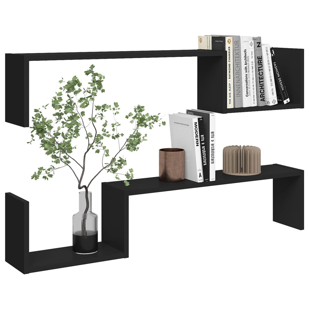 Wall Shelves 2 pcs Black 100x15x20 cm Engineered Wood