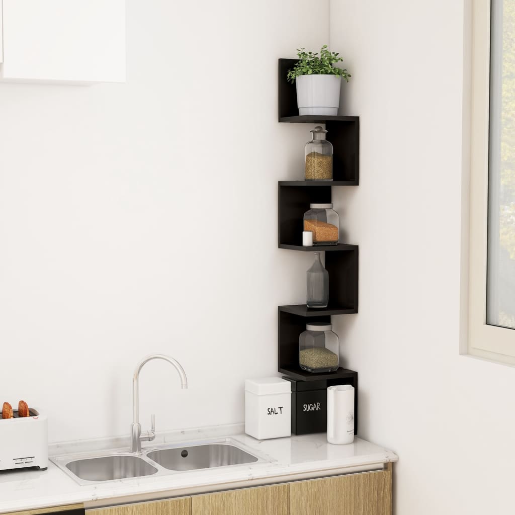 Wall Corner Shelf Black 20x20x127.5 cm Engineered Wood