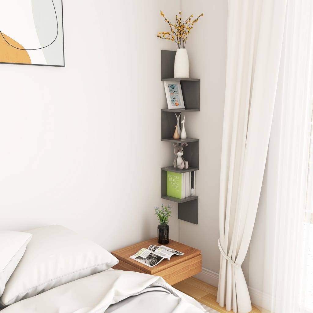 Wall Corner Shelf Grey 20x20x127.5 cm Engineered Wood