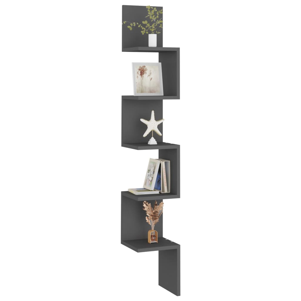 Wall Corner Shelf Grey 20x20x127.5 cm Engineered Wood