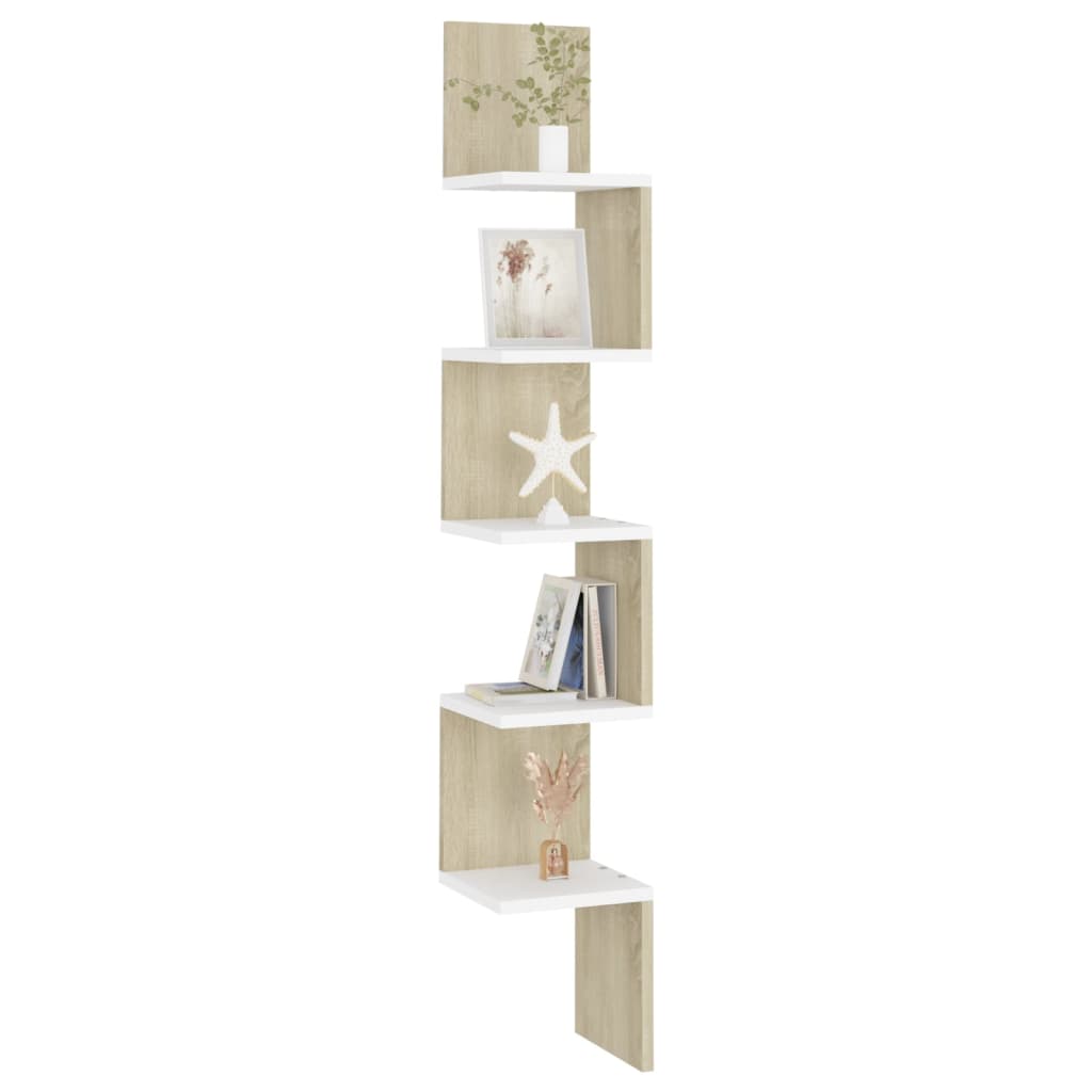 Wall Corner Shelf White and Sonoma Oak 20x20x127.5 cm Engineered Wood