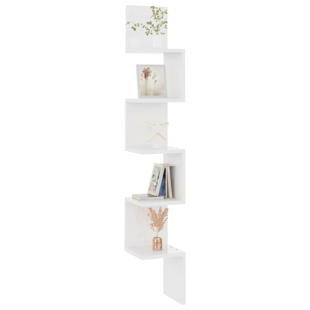 Wall Corner Shelf High Gloss White 20x20x127.5 cm Engineered Wood