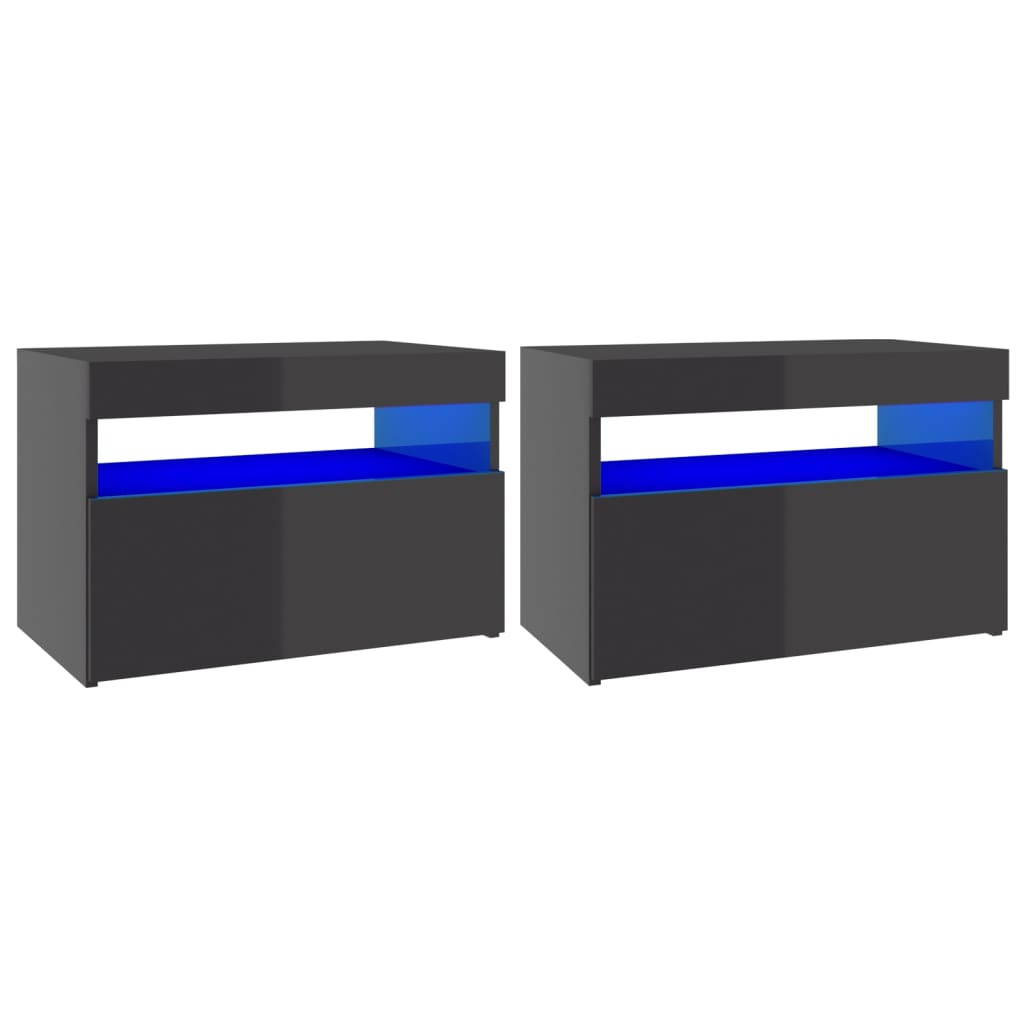 Bedside Cabinet & LED Lights 2 pcs HIgh Gloss Grey 60x35x40 cm