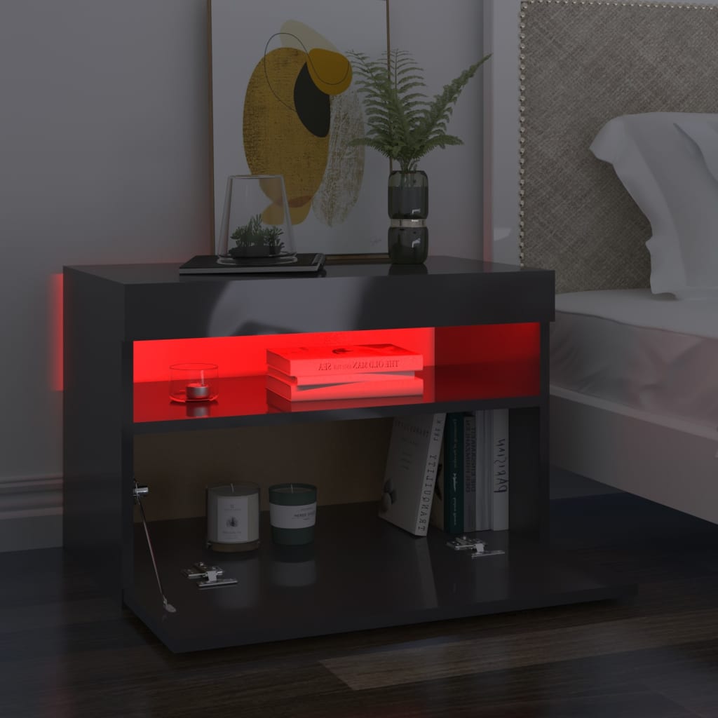 Bedside Cabinet & LED Lights 2 pcs HIgh Gloss Grey 60x35x40 cm