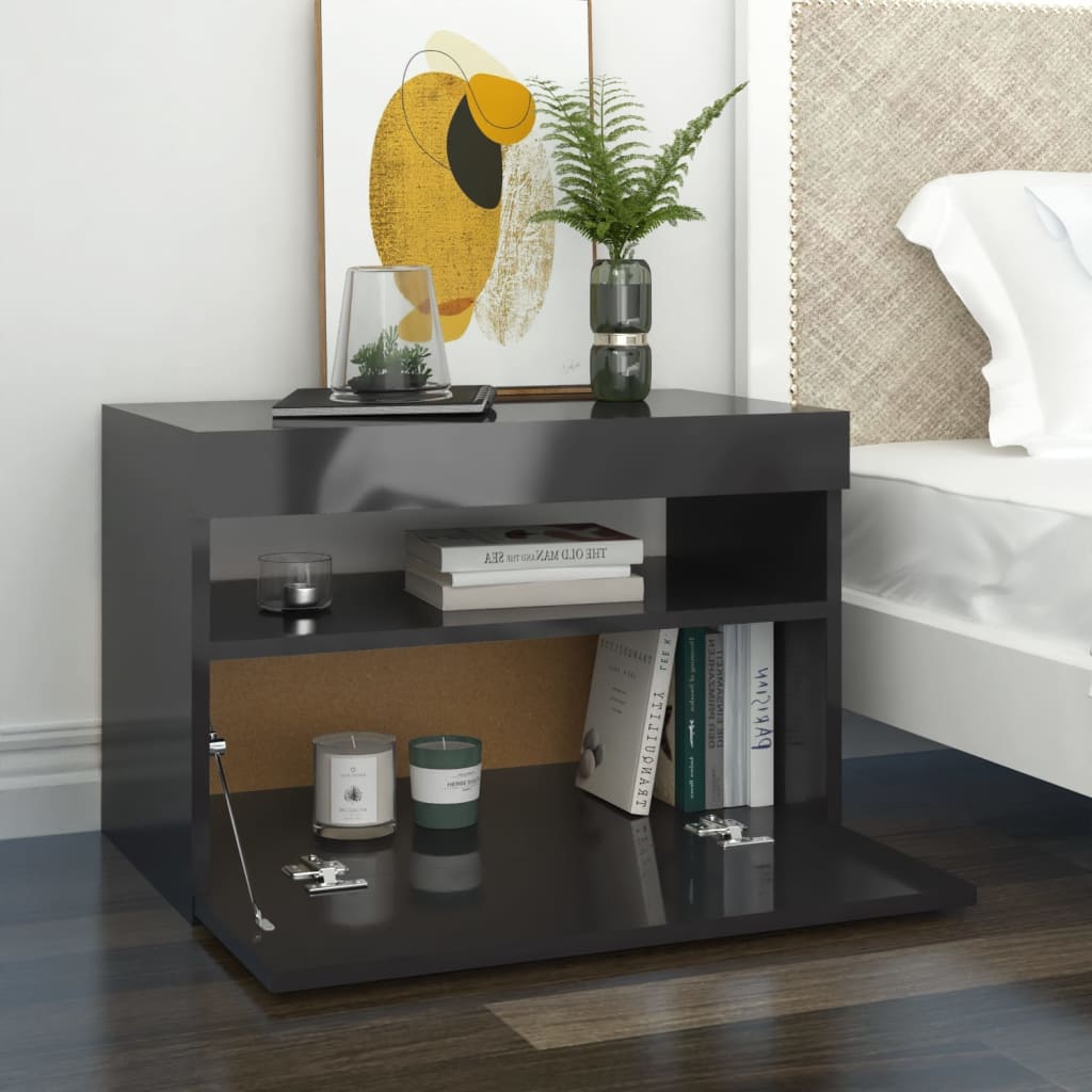 Bedside Cabinet & LED Lights 2 pcs HIgh Gloss Grey 60x35x40 cm