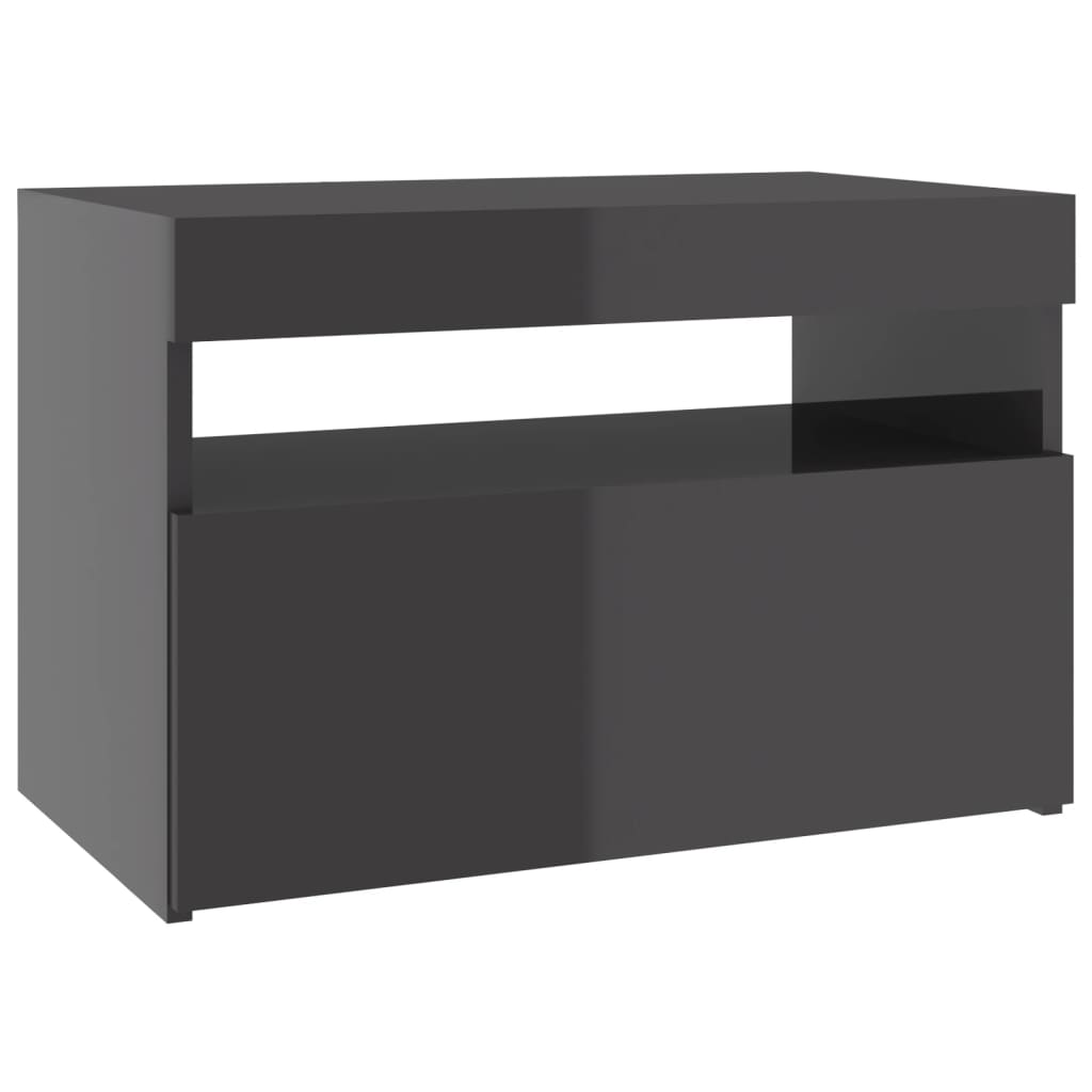 Bedside Cabinet & LED Lights 2 pcs HIgh Gloss Grey 60x35x40 cm