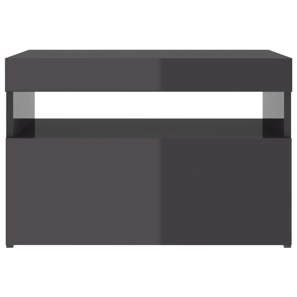 Bedside Cabinet & LED Lights 2 pcs HIgh Gloss Grey 60x35x40 cm