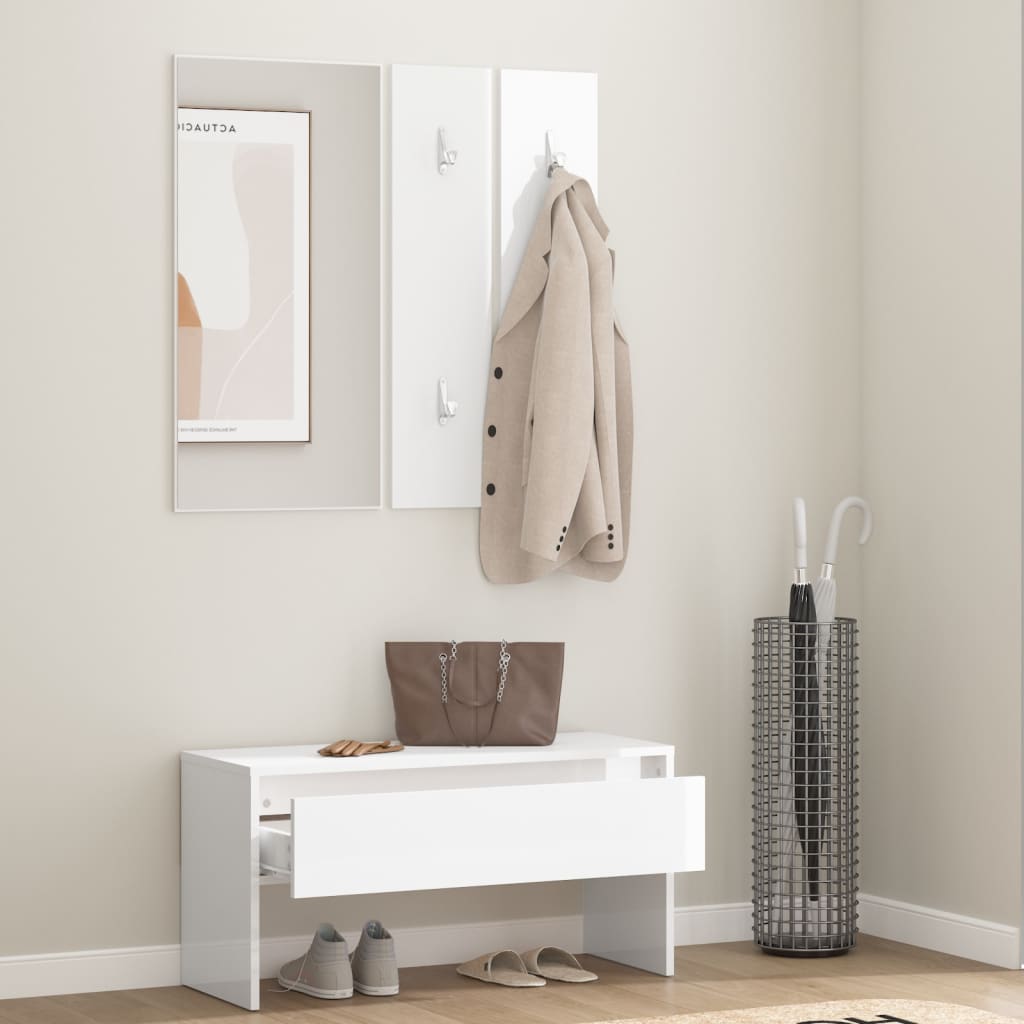 Hallway Furniture Set High Gloss White Engineered Wood