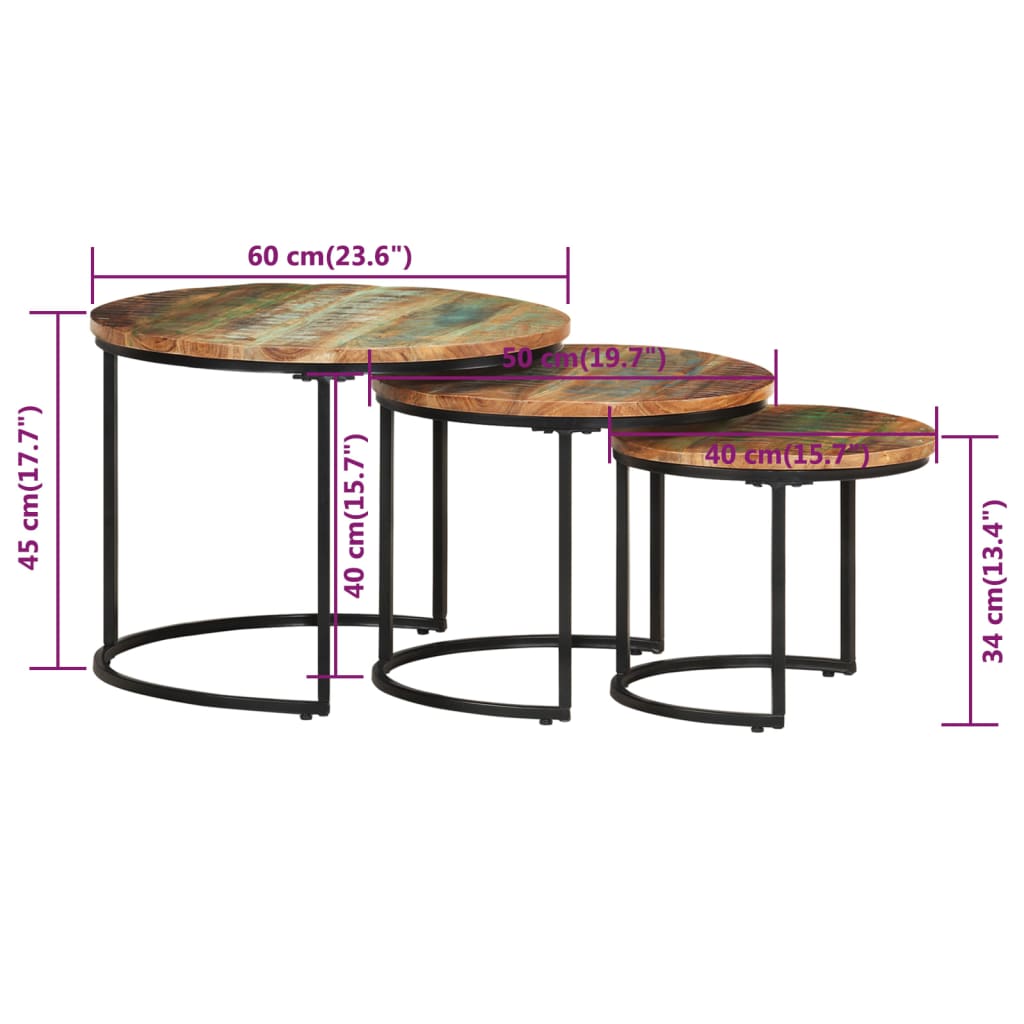 Nesting Tables 3 pcs Solid Wood Reclaimed