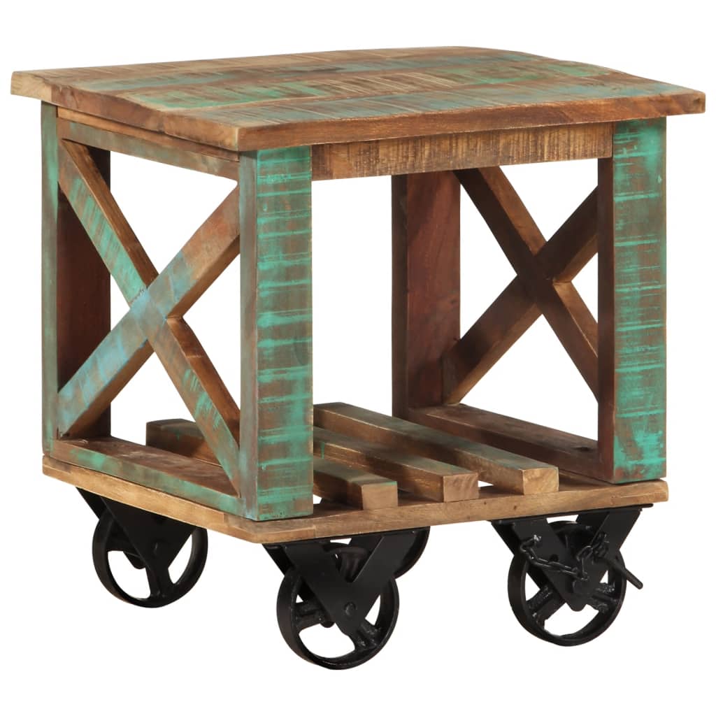 Side Table with Wheels 40x40x42 cm Solid Wood Reclaimed