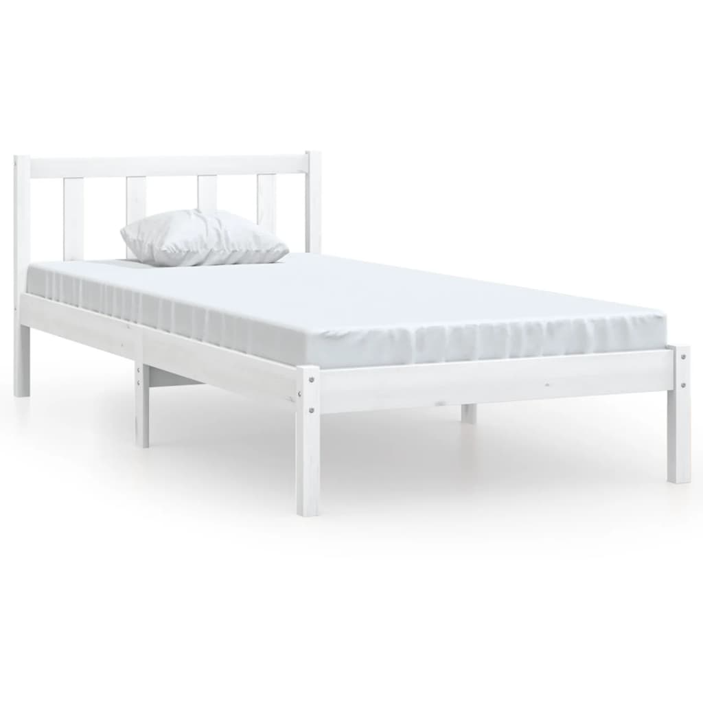 Bed Frame White Solid Wood Pine 92x187 cm Single Size