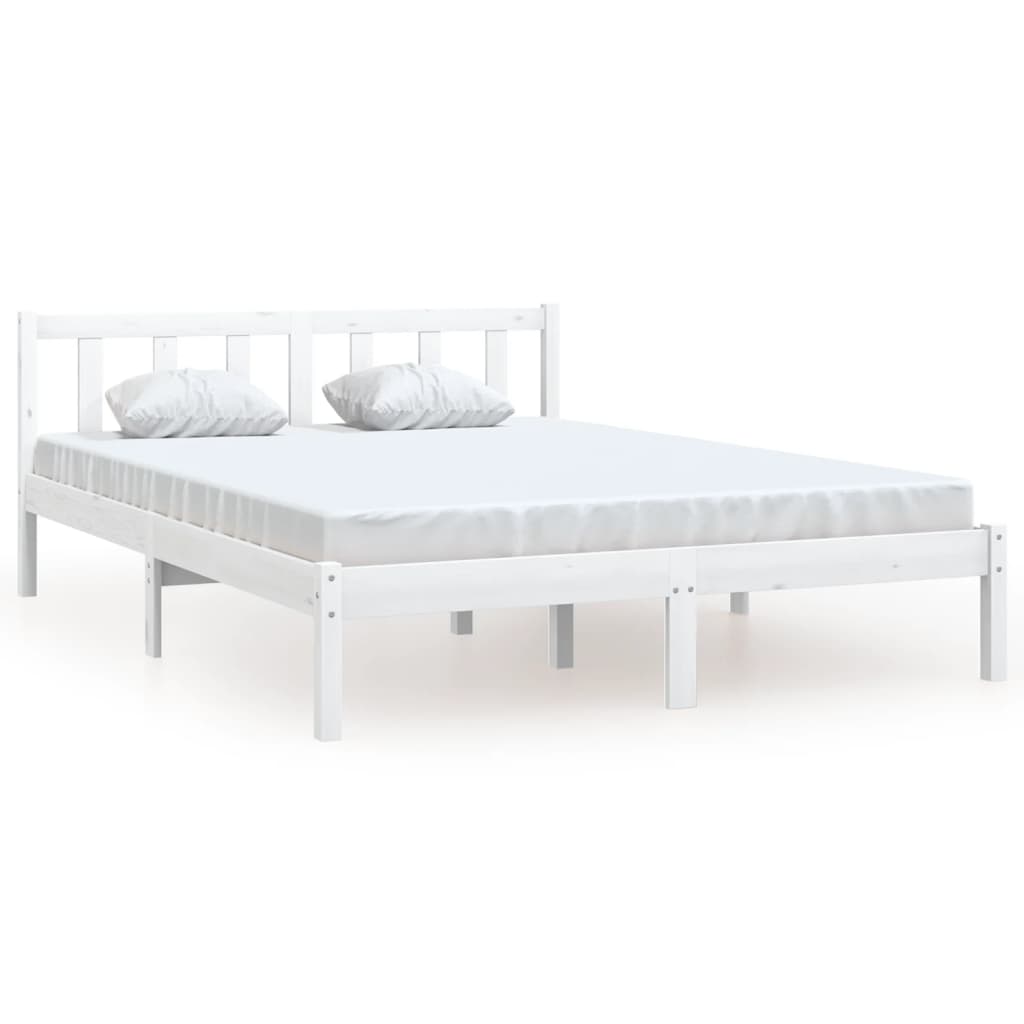 Bed Frame White Solid Wood Pine 137x187 cm Double Size