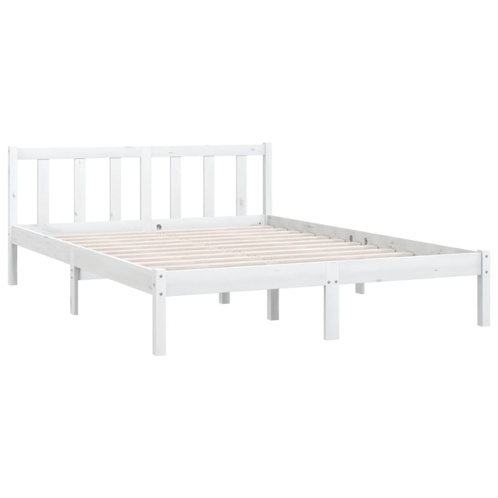 Bed Frame White Solid Wood Pine 137x187 cm Double Size