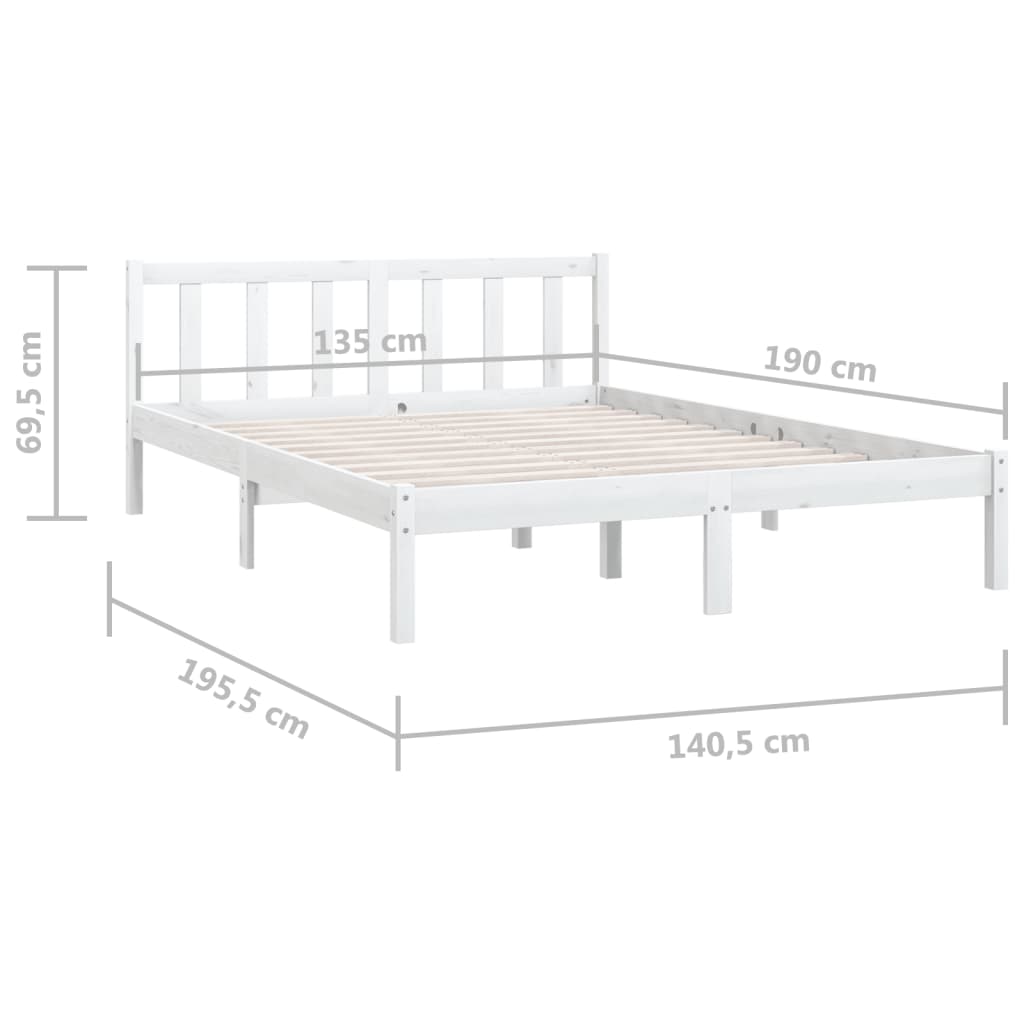 Bed Frame White Solid Wood Pine 137x187 cm Double Size