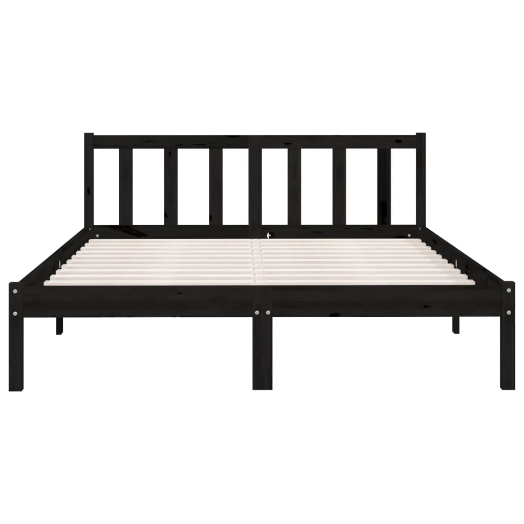 Bed Frame Black Solid Wood Pine 137x187 cm Double Size