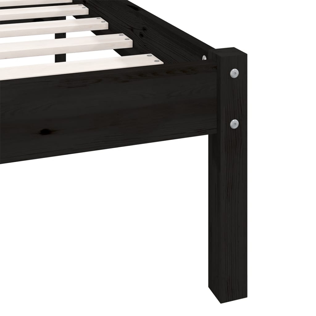 Bed Frame Black Solid Wood Pine 137x187 cm Double Size