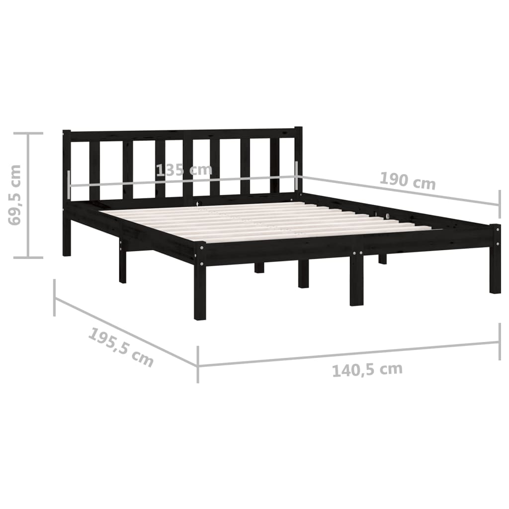 Bed Frame Black Solid Wood Pine 137x187 cm Double Size