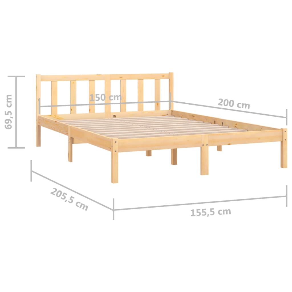 Bed Frame Solid Wood Pine 153x203 cm Queen Size